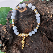 Lade das Bild in den Galerie-Viewer, Armband violett mit Flügel, 17 cm 🖐