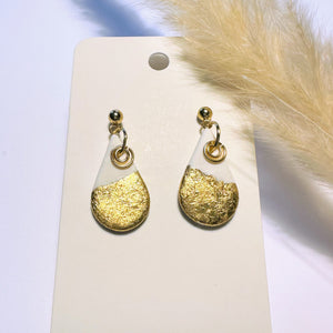 Polymer Clay Ohrringe, Tropfen weiß & gold, ca. 3 cm 🖐️