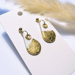 Polymer Clay Ohrringe, Tropfen weiß & gold, ca. 3 cm 🖐️