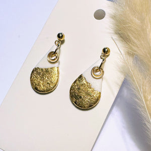 Polymer Clay Ohrringe, Tropfen weiß & gold, ca. 3 cm 🖐️