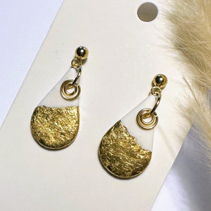 Polymer Clay Ohrringe, Tropfen weiß & gold, ca. 3 cm 🖐️