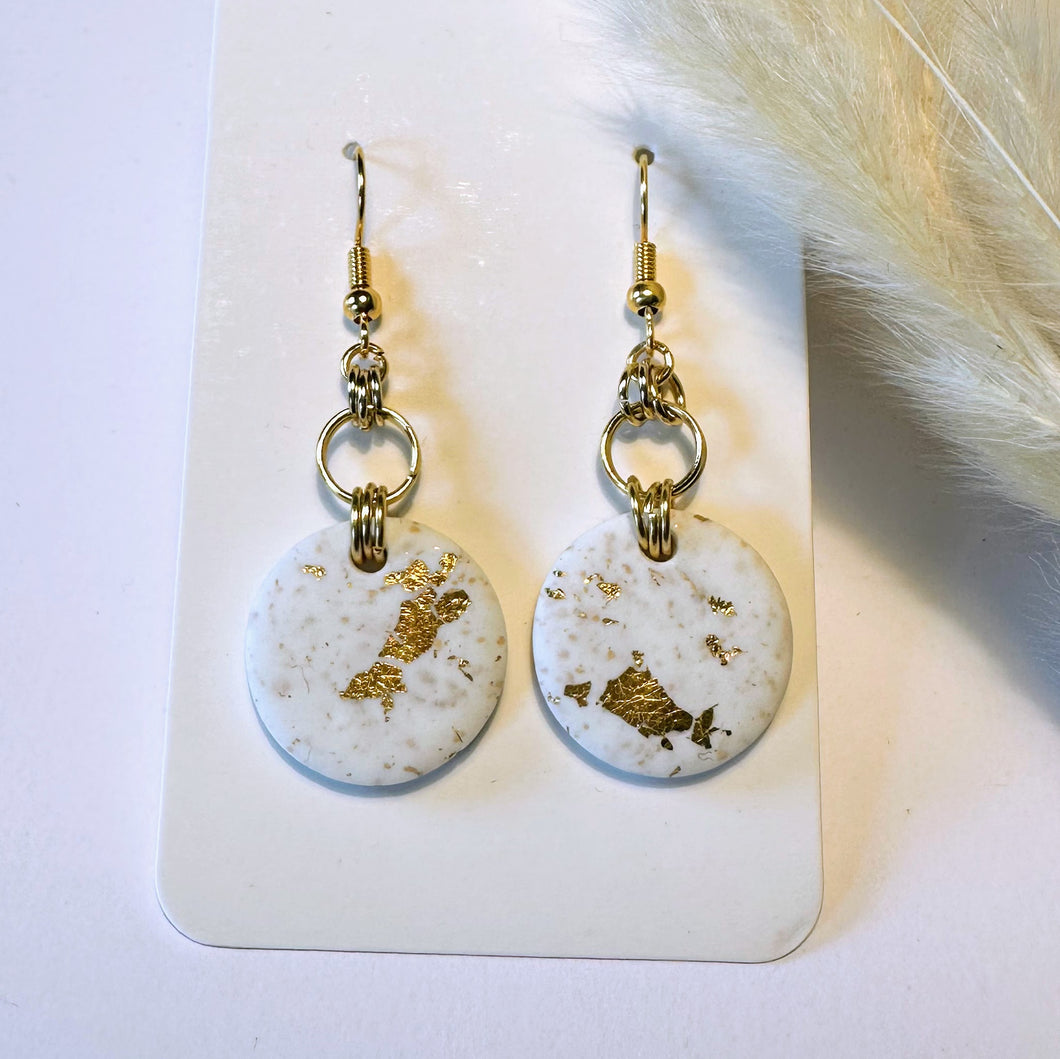 Polymer Clay Ohrringe, Kreis weiß & gold, ca. 5 cm 🖐️
