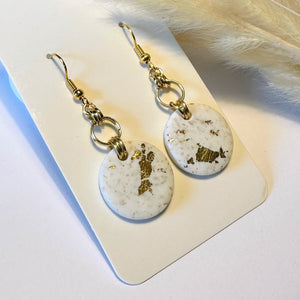 Polymer Clay Ohrringe, Kreis weiß & gold, ca. 5 cm 🖐️
