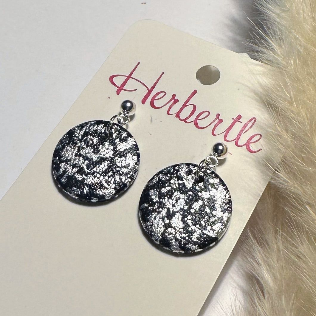 Polymer Clay Ohrringe, Kreis schwarz & silber ca. 2,5 cm 🖐️