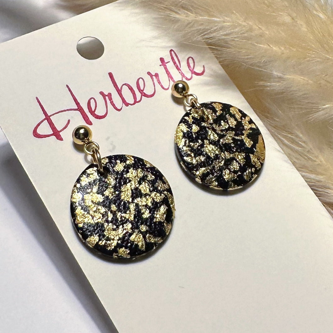 Polymer Clay Ohrringe, Kreis schwarz & gold, ca. 2,5 cm 🖐️