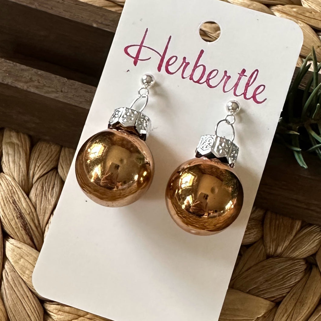 Glas-Weihnachtskugel Ohrringe, gold glänzend, 20 mm