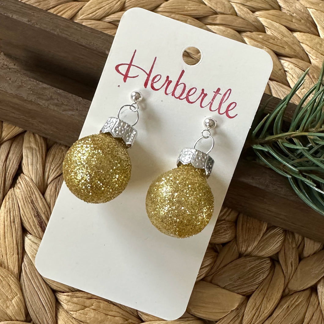 Glas-Weihnachtskugel Ohrringe, gold Glitzer, 20 mm