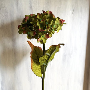 Hortensie aus Seide "grün/rot", 52 cm