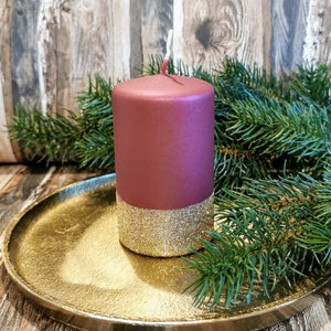 Kerze bordeaux - gold, 10 cm