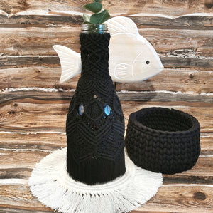 Flasche mit Makramee schwarz, 28 cm 🖐