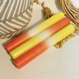 Dip Dye Kerzen, rot/gelb, 3 Stück 🖐